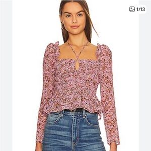 ASTR Women's Black Floral Smocked Blouse